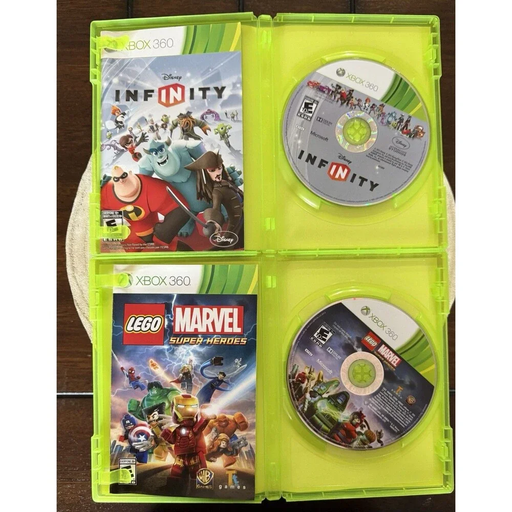 Xbox 360 Disney Infinity And Lego Marvel Super Heroes 2 Game Bundle Lot Manuals